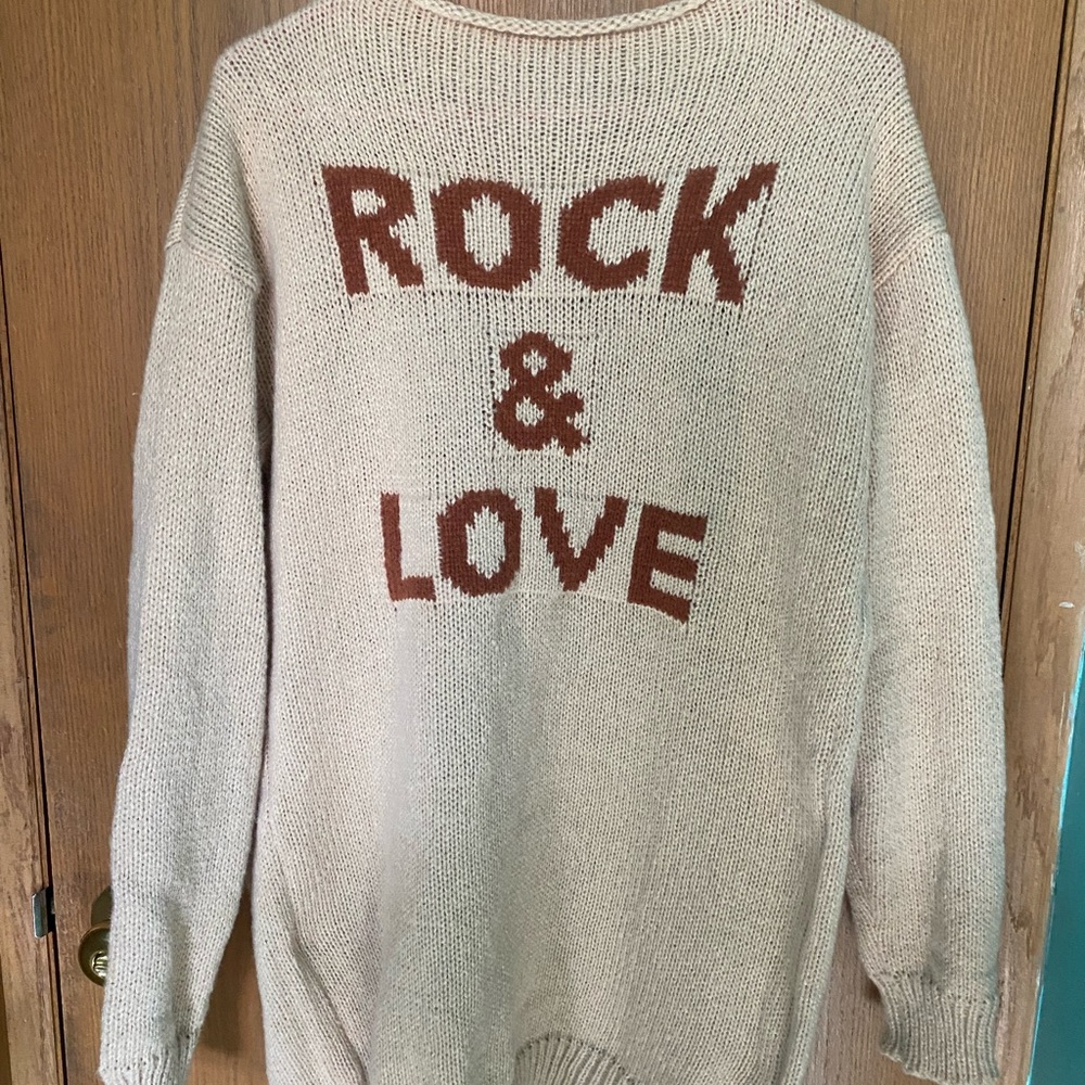 Beige Sweater with Rock & Love Text